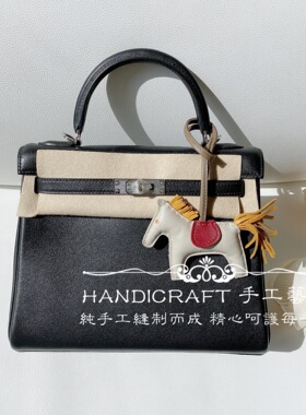 VIP总监纯全手工蜡线缝制swift平纹小牛皮凯莉包25cm 黑色金/银扣