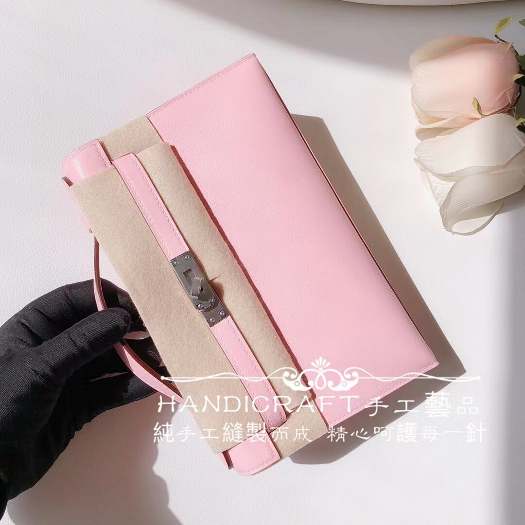 VIP总监纯手工蜡线全手缝女包迷你凯莉手包22一代swift皮3Q樱花粉