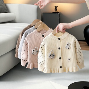女童开衫毛衣秋冬新款女宝宝韩版针织衫外套幼童可爱保暖毛线上衣