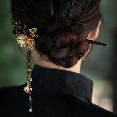 发簪2024新款高端金色编织花朵高级感流苏簪子早秋新中式穿搭配饰