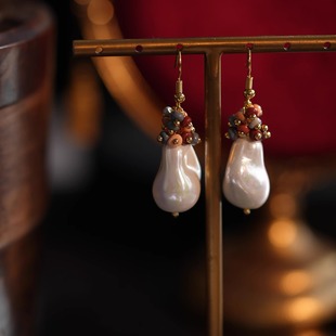 适合圆脸的耳环巴洛克珍珠耳钉女大气轻奢高级感原创法式耳坠