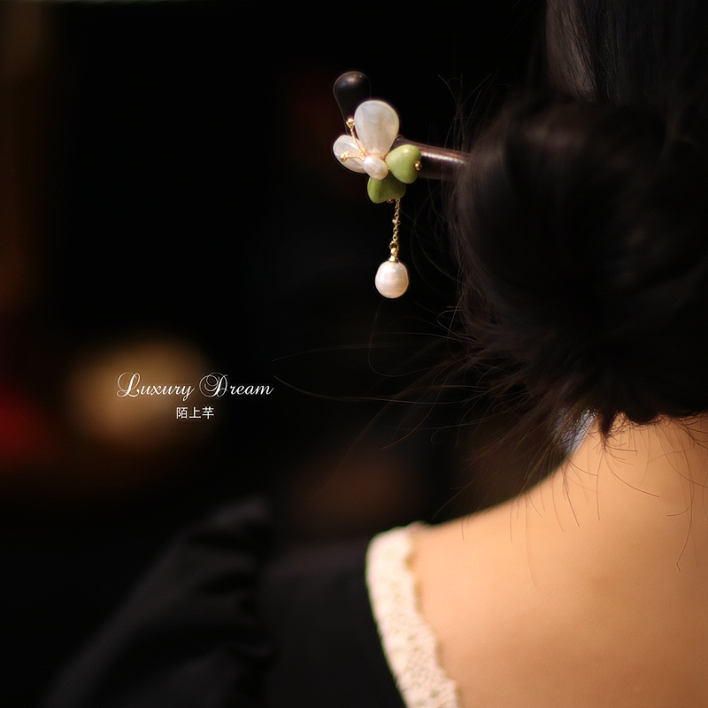 步摇发簪木质古风流苏蝴蝶簪子简约现代珍珠贝壳丸子头发饰高级感,饰品/流行首饰/时尚饰品新,发饰,淘宝优惠券,粉丝福利购,淘宝优惠卷