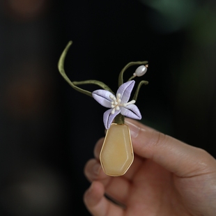 手工缠花日常别针旗袍配饰天然石胸花大衣装 兰花胸针新中式 饰