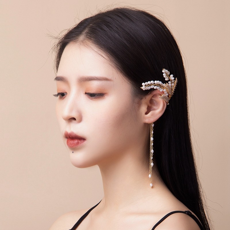 陌上芊耳挂女无耳洞高级感穗穗耳环港风珍珠麦穗耳坠耳饰