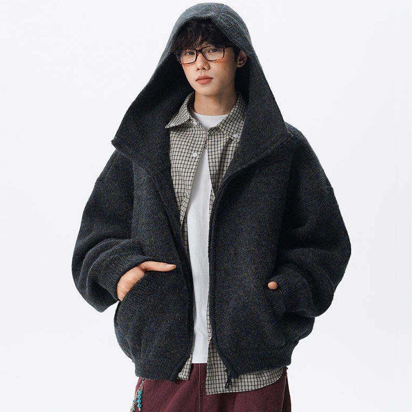 2026新男毛衣潮牌设计感毛线衣开衫外套针织衫双拉链磨毛针织卫衣