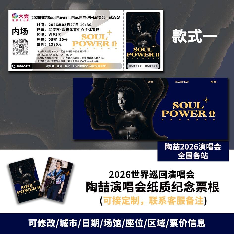 【专属纪念】陶喆武汉站演唱会自印大麦猫眼票根各站可定制图片