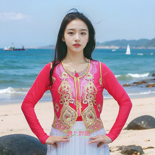 新疆民族服装维吾尔族舞蹈服饰广场舞绣花马甲外挂袷袢宝石上衣女
