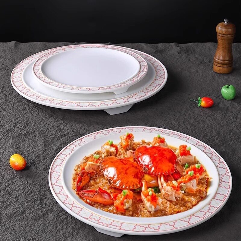 饭店炒菜盘海鲜明档展示餐具圆盘创意酒店自助餐厅密胺摆菜盘商用