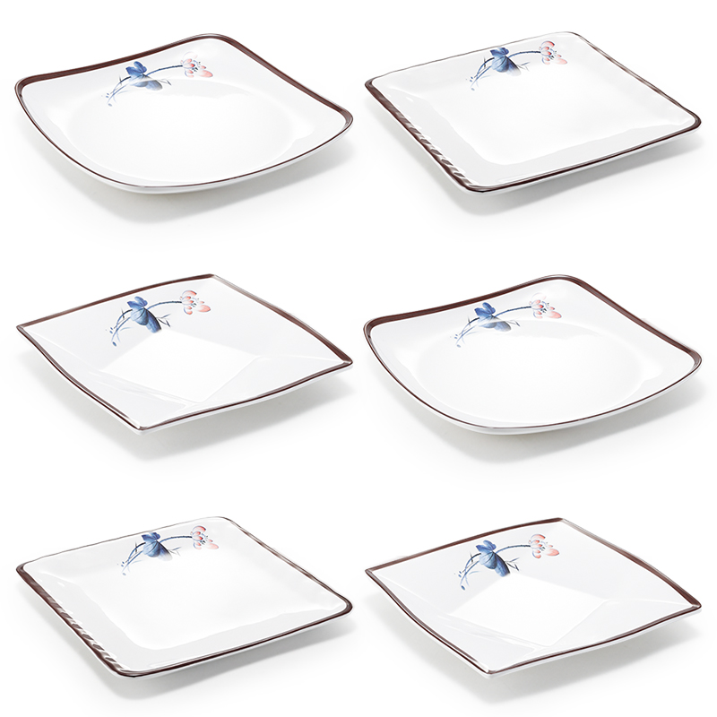 密胺盘子10个装商用仿瓷正方形四方翘脚塑料碟子快餐炒菜盖浇饭盘