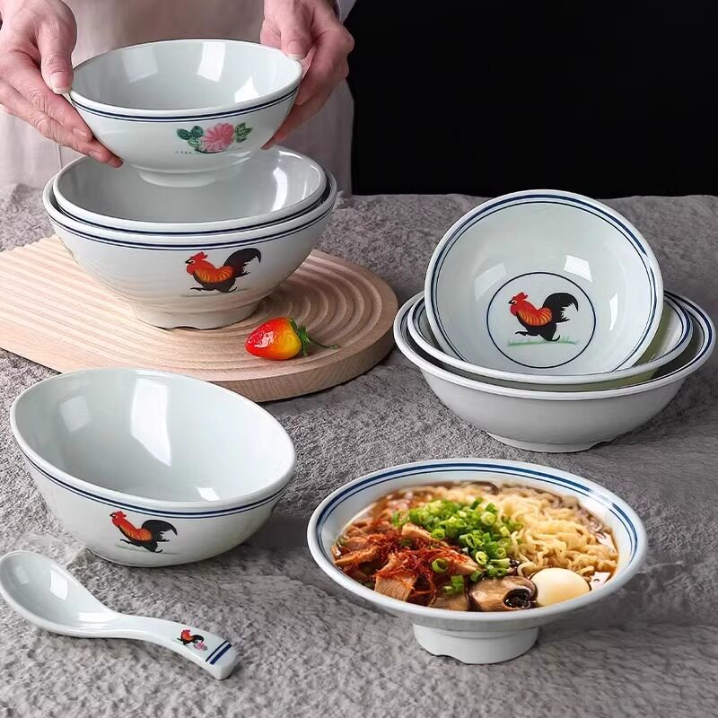 密胺仿古公鸡牛肉拉面碗老式饭店商用仿瓷汤碗面馆麻辣烫碗冒菜碗