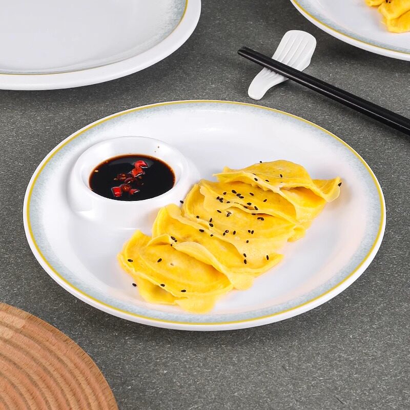密胺饺子盘子带醋碟吃水饺专用盘商用酒店饭店创意子母盘菜盘虾盘