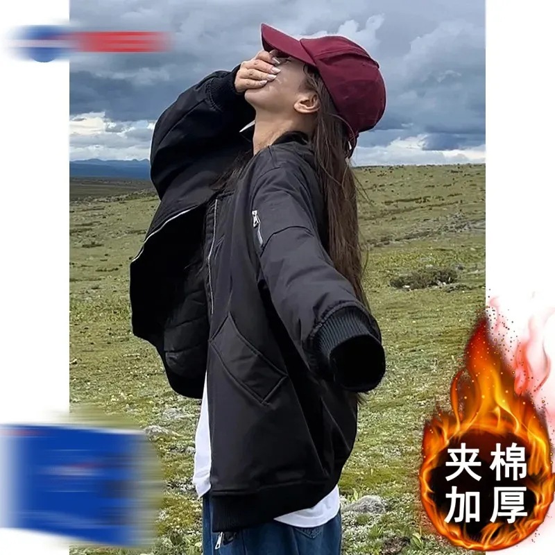 国潮百搭美式情侣棉服冬季飞行夹克女百搭外套男春秋闺蜜装棒球