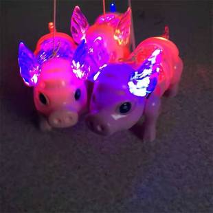 抖音同款 电动猪发光音乐玩具 儿童电动牵绳小猪创意猪八戒会走路