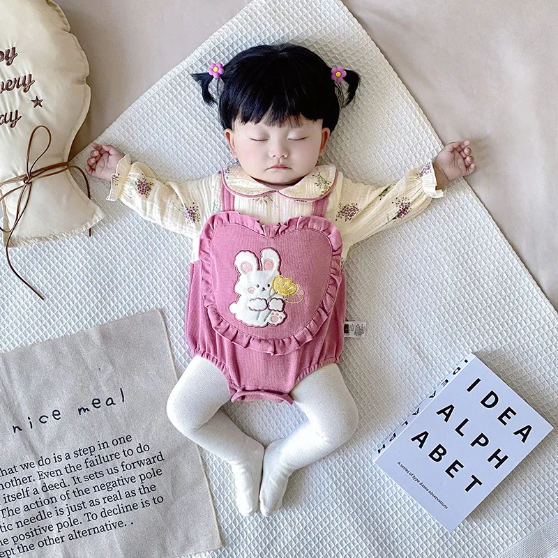 包屁衣春秋婴儿连体衣刺绣小兔子婴儿衣服三角爬爬服女宝宝衣服