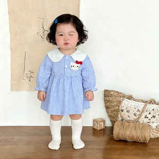 春季新款女童可爱萌趣连衣裙亲肤日常外出公主裙翻领儿童裙子