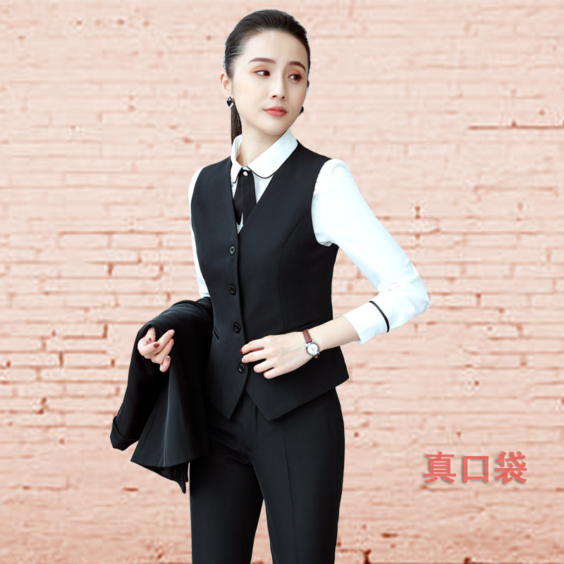 职业装小马甲女套装餐厅修身银行工装短款坎肩工作服正装马夹背心