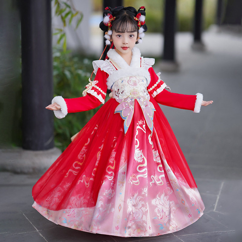 女童粉色汉服古装超仙连衣裙