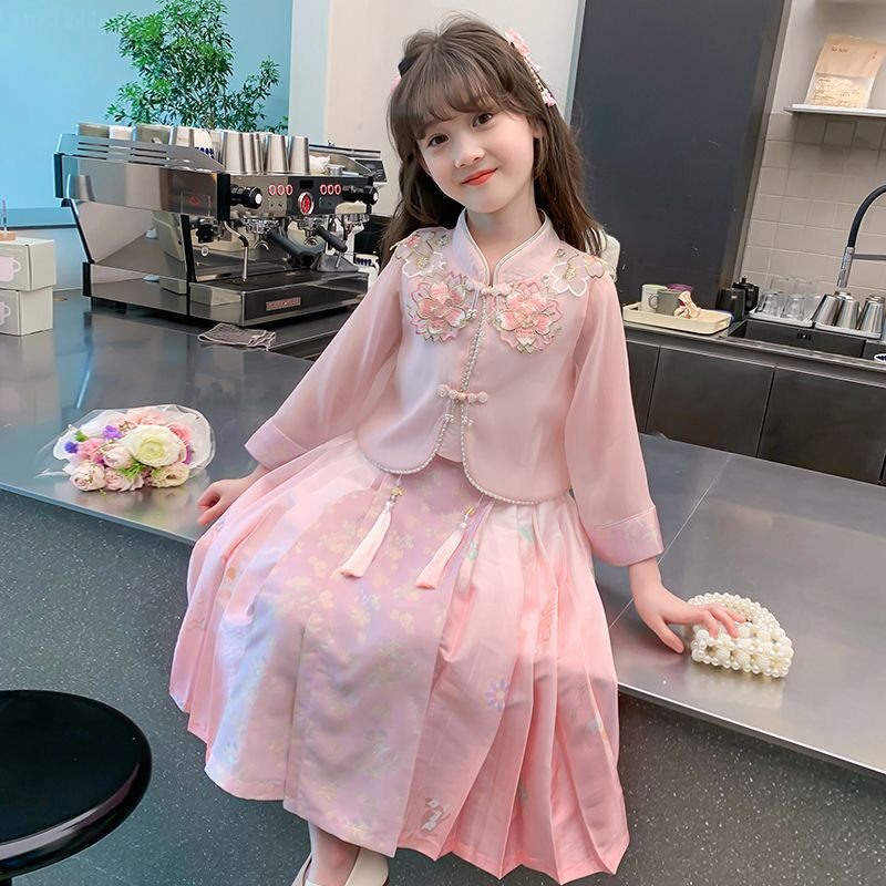 女童汉服春装2026新款儿童洋气国风中式马面裙粉色小女孩古风套装