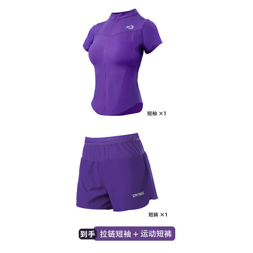 【爆款】DYISE短裤拉链短袖跑步运动服健身衣透气弹力两件套装