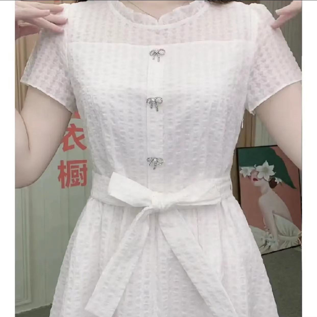 胖MM中年妈妈装白色装连衣裙女连衣裙