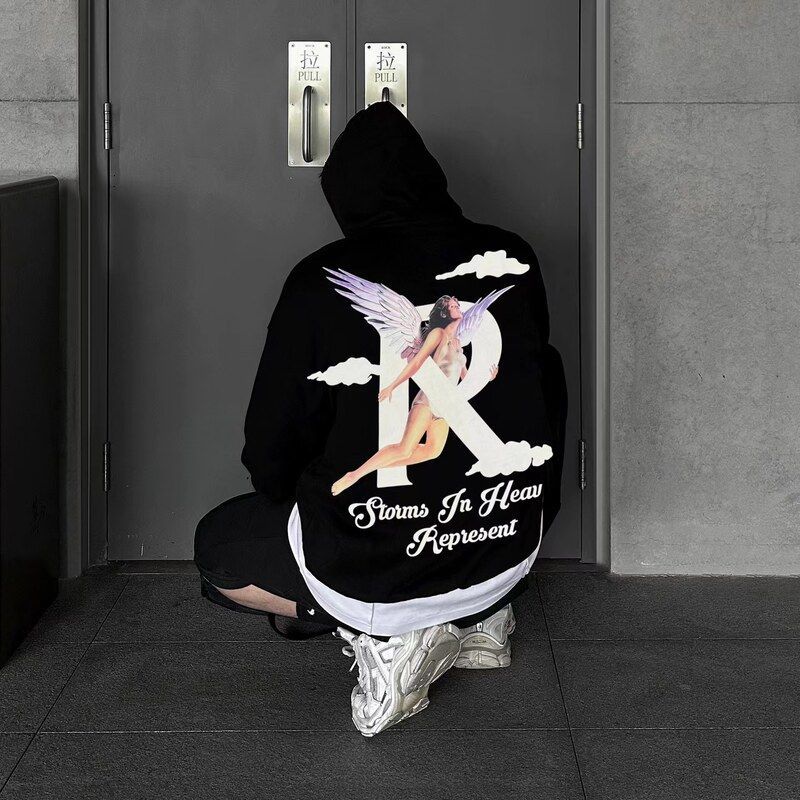REPRESENT TRACK帽衫天使印花高街纯棉男女情侣潮牌美式宽松卫衣