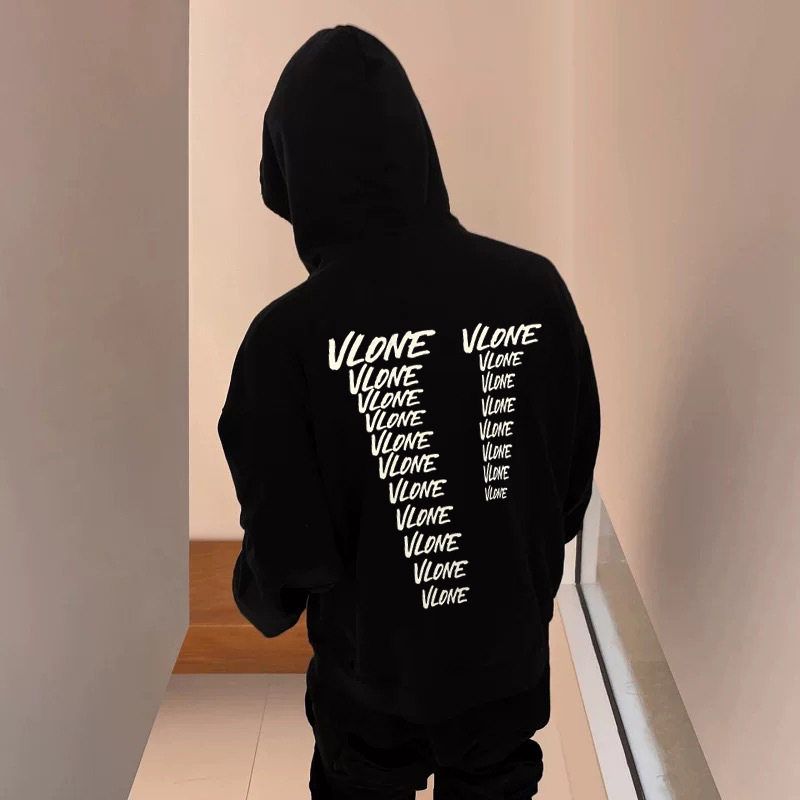 VLONE GANG满印大V小众潮牌美式秋冬加绒宽松男士情侣连帽卫衣