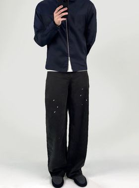 VUJADE010纯棉cleanfitvibe牛王ken同款黑色做旧水洗直筒牛仔裤潮