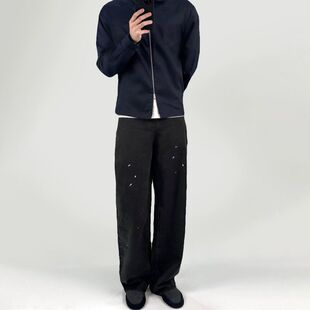 VUJADE010纯棉cleanfitvibe牛王ken同款黑色做旧水洗直筒牛仔裤潮