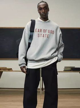 FOG CRAZY复线新款ESSENTIALS秋冬STATE加绒宽松情侣圆领卫衣潮