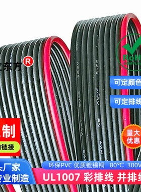德立东方20AWG环保1007并排线10P红边黑色排线18AWG连接线16AWG