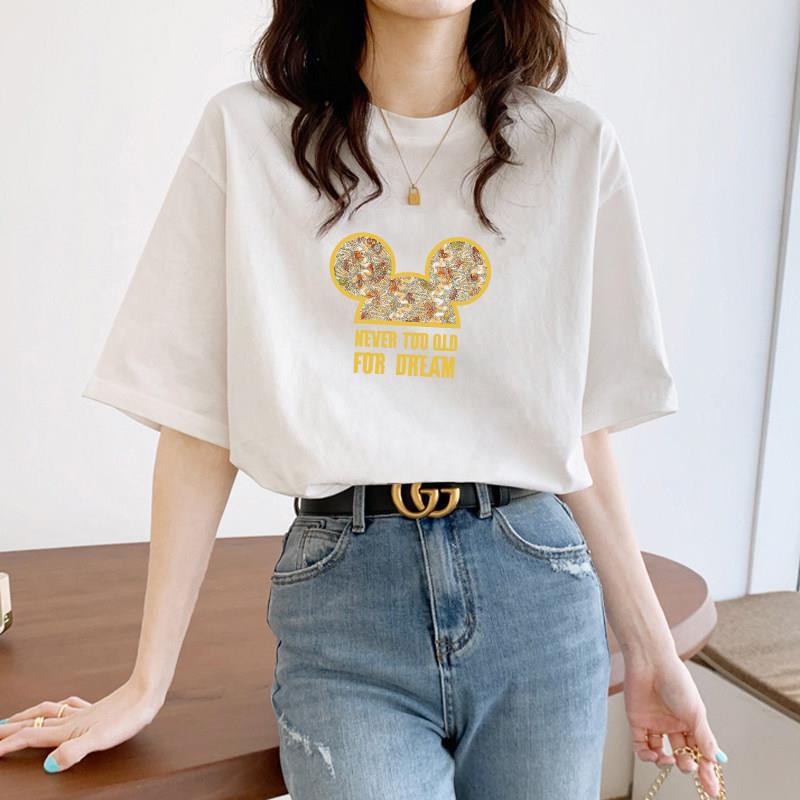 41258569韩国女2装026年新款潮士宽t松纯棉女白恤女夏短袖韩版ins