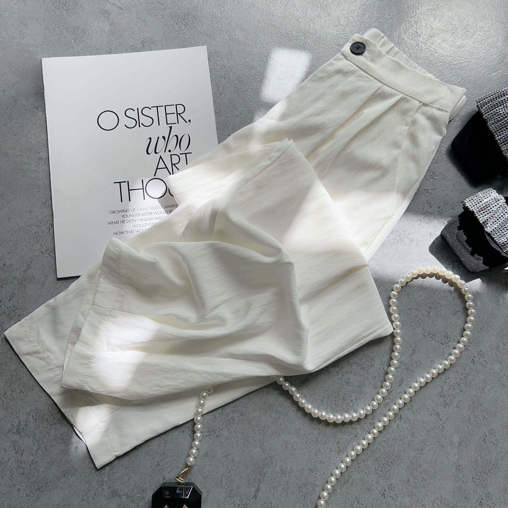 大码女装白色高腰薄款九分休闲裤夏季宽松慵懒风百搭小个子阔腿裤