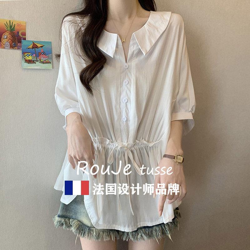 法国R尺ouje tusse大遮码女装肚子娃娃79306221领减龄短袖衫女夏