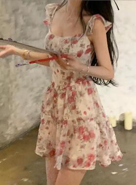 224新款纯欲碎220321花装女夏季新款式小众雪纺0收腰法甜美吊带裙
