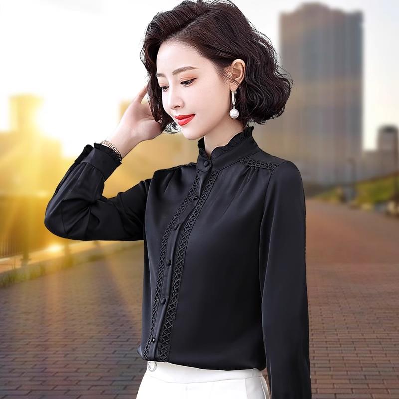 长袖黑色衬衫女春夏2025新款高端洋气高级感今年流行显瘦职业衬衣