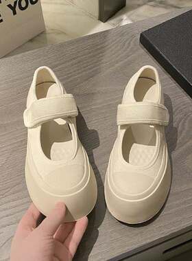 赵露思同款法式玛丽珍女鞋丑萌大头帆布小白鞋厚底魔术贴春夏单鞋