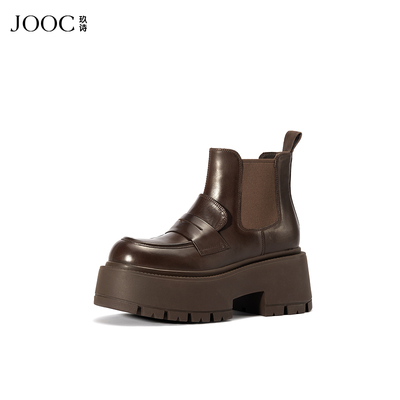JOOC玖诗增高短靴2025冬季新款真皮复古切尔西靴休闲百搭时装靴子
