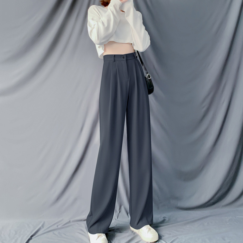 Spring new size wide leg pants women's loose and thin straight pants with high waist and drooping feeling suit floor length pants