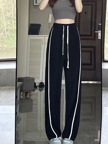 Black casual suit pants women's spring and autumn straight tube high waist thin loose hanging feeling large size fat mm hanging feeling wide leg pants