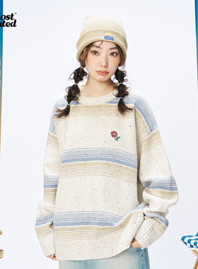 mostwantedlab小花绣章条纹圆领毛衣