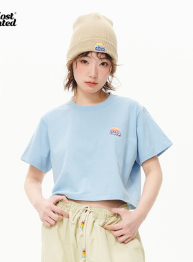 mostwantedlab彩虹印花短款短袖t恤女2023新款夏纯棉露脐上衣夏季