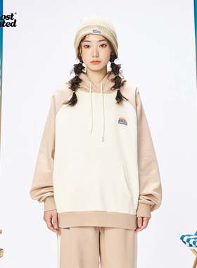 Mostwantedlab彩虹鱼骨线拼色插肩袖帽衫MWL-2334023