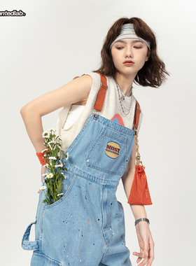 mostwantedlab汉堡刺绣牛仔背带长裤