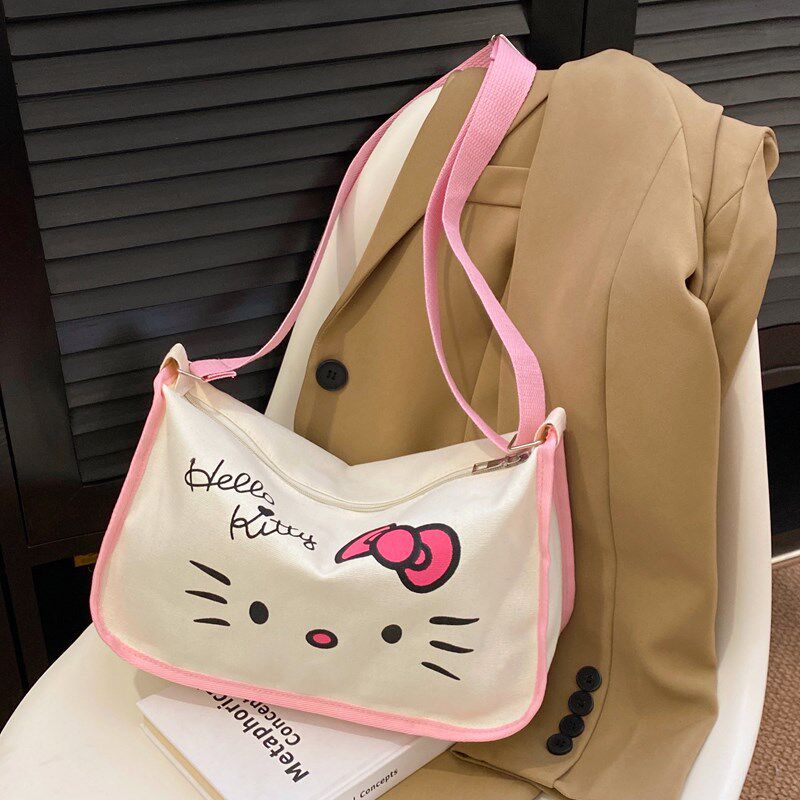 卡通猫咪饺子包女 ins日系百搭校园风单肩帆布包便携手机化妆包