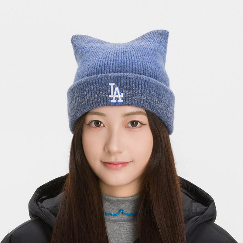 MLB保暖男女儿童绒线帽猫耳帽