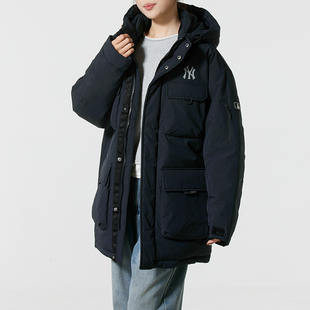 正品新款MLB纯色加厚户外防风保暖工装男女休闲中长款羽绒服外套