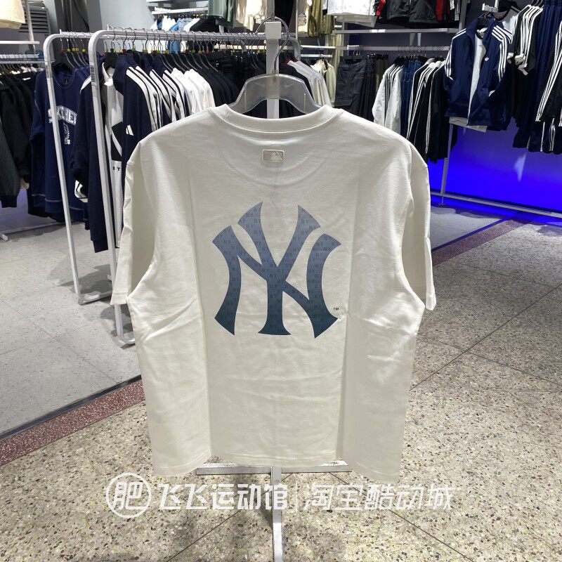 正品MLB老花大标LOGO透气圆领时尚男女情侣运动休闲纯棉短袖T恤