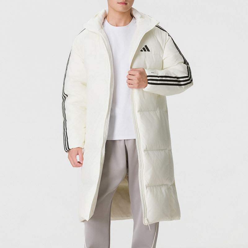 阿迪达斯男连帽三条杠保暖羽绒服