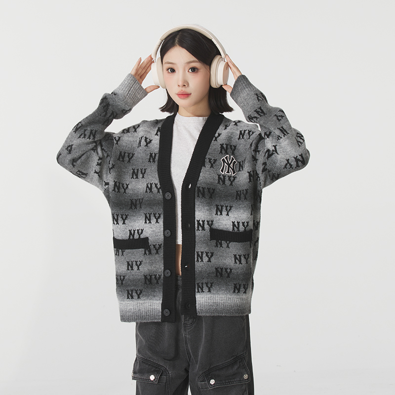 撞色老花时尚MLB针织开衫外套