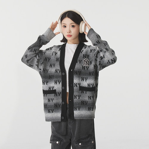 撞色老花时尚MLB针织开衫外套